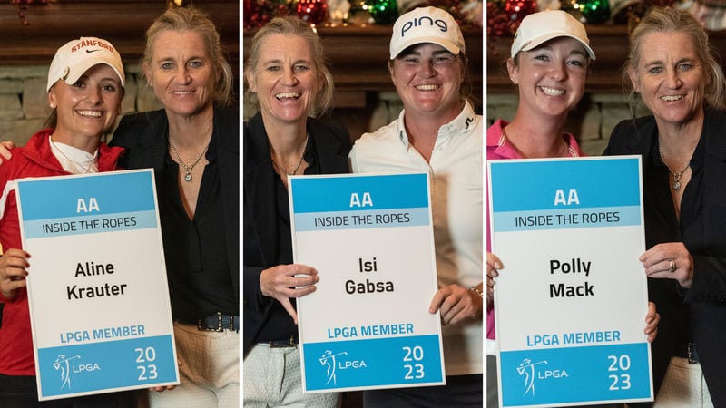 Aline Krauter, Isi Gabsa und Polly Mack (v.l.n.r.) freuen sich mit LPGA Tour Commissioner Mollie Marcoux Samaan über ihre Tourkarten. (Fotos: getty)