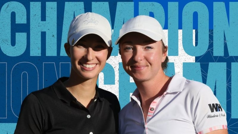 Alexandra Försterling (l.) und Polly Mack gewinnen das Q-School-Turnier der Ladies European Tour. (Foto: Twitter.com/@LETgolf)