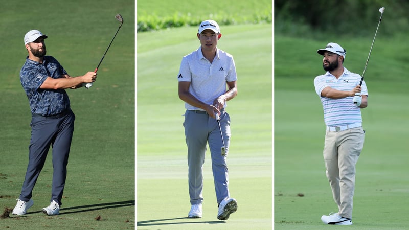 Jon Rahm, Collin Morikawa und J.J. Spaun (v.l.n.r.) führen das Sentry Tournament of Champions der PGA Tour nach Runde 1 an. (Fotos: getty)