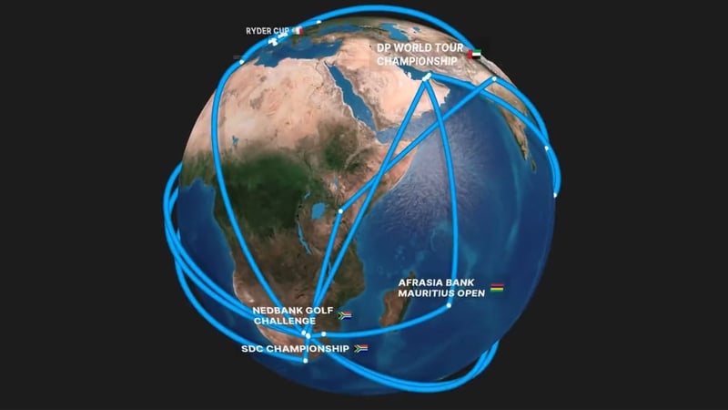 Der Reiseplan der European Tour, PGA Tour und LPGA Tour. (Foto: Twitter/@kclairerogers)