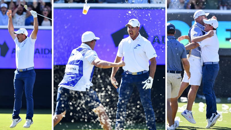 Chase Koepka feiert ausgelassen sein Hole-in-One beim LIV Golf Event in Adelaide, Australien. (Foto: Getty)