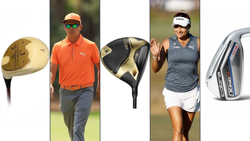 Meilensteine aus 50 Jahren: Berühmte Golfschläger und Markenbotschafter von Cobra. (Fotos: links, mitte, rechts: Cobra-Puma; Spielerin und Spieler: Getty)