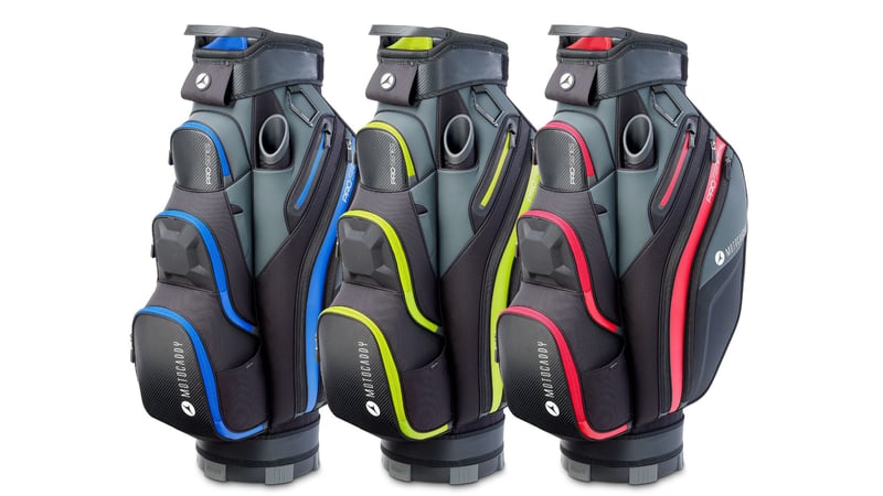 Die Motocaddy Pro-Serie in Blau, Limone und Rot. (Foto: Motocaddy)