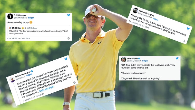 Viele Golfpros reagierten auf den Zusammenschluss der Herren-Touren. (Foto: Getty / Screenshots: Twitter)