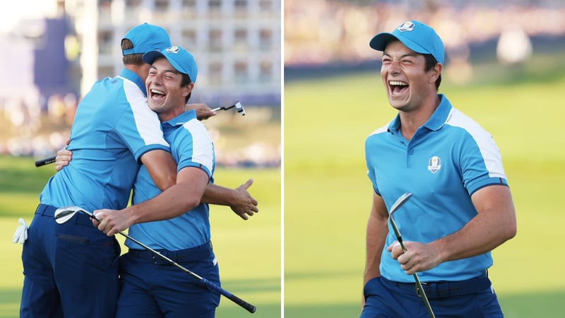 Viktor Hovland mit dem Chip-in beim Ryder Cup 2023. (Foto: Getty)