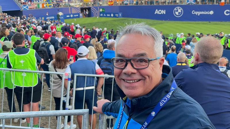 Physiotherapeut Artur Frank beim Ryder Cup in Rom vor dem 1. Abschlag. (Foto: kn)