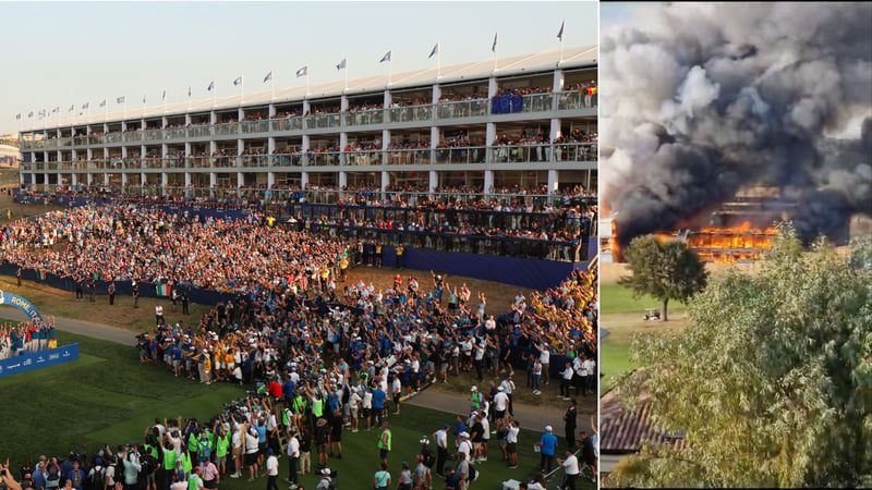 Bei einem Brand im Marco Simone Golf and Country Club wurde das komplette Hospitality-Zelt des Ryder Cups zerstört. (Foto: Getty)