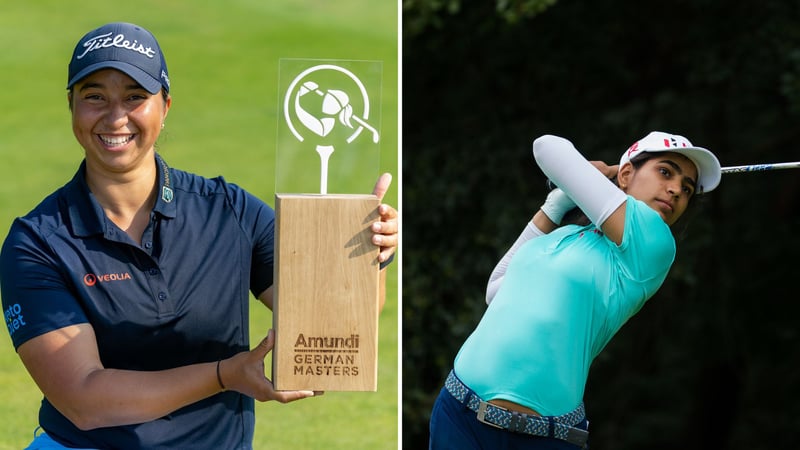 Ex-Fußballerin Krsityna Napoleaova und die Inderin Diksha Dagar, Nummer 2 im Race to Costa del Sol, spielen bei der Mallorca Ladies Golf Open 2023. (Foto: LET/Tristan Jones)