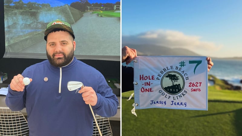 Die Spuren einer langen Nacht sind Jersey Jerry anzusehen. Die Glückwünsche des Pebble Beach Golf Links entschuldigen die Strapazen vermutlich. (Foto: Twitter/@TaylorMadeGolf, @pbresorts1919)