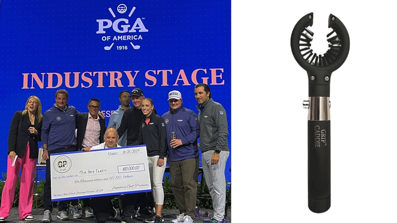 Der Österreicher Jürgen Wieser gewann mit seiner Erfindung GripCaddie™ den Innovationspreis der PGA Show 2024. (Copyright: Gripcaddie.com)