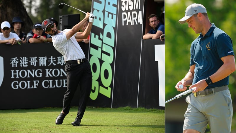 Abraham Ancer (links) erarbeitet sich in Runde 2 des LIV Golf Events in Hong Kong einen stabilen Vorsprung. Martin Kaymer spielt über Par. (Fotos: Getty)