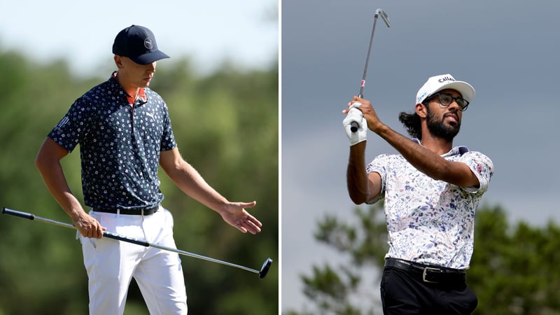 Gemischte Gefühle: Matti Schmid fällt zurück, Akshay Bhatia bleibt in Führung. (Fotos: Getty)