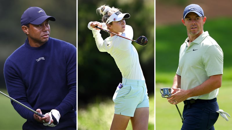 Treten in einer TaylorMade-Challenge an: Tiger Woods, Nelly Korda und Rory McIlroy. (Fotos: Getty)