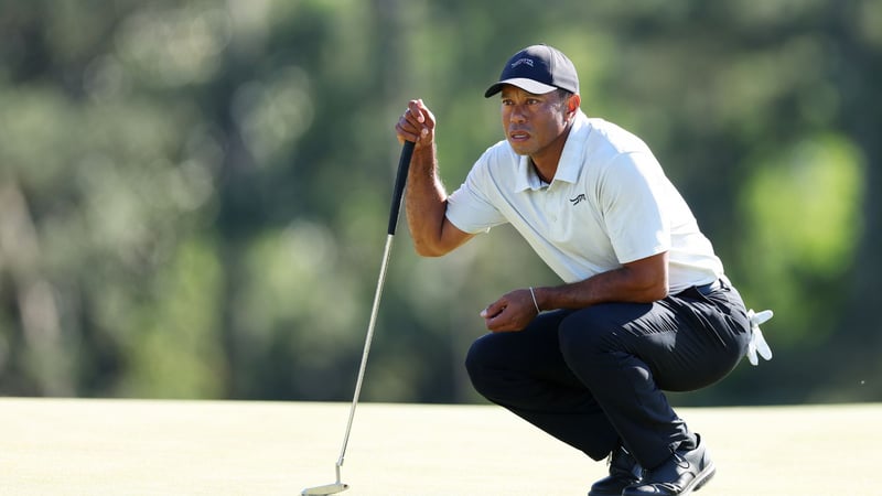 Tiger Woods am Ende eines anspruchsvollen Tages des US Masters 2024 auf dem finalen Grün. (Foto: Getty)