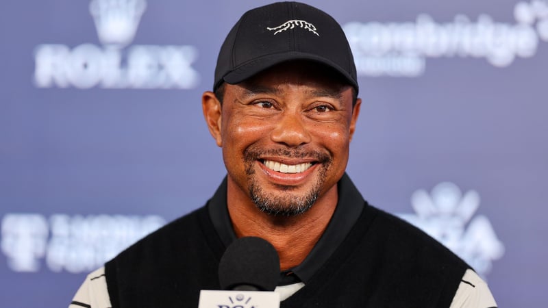 Tiger Woods im Interview vor der PGA Championship 2024. (Foto: Getty)