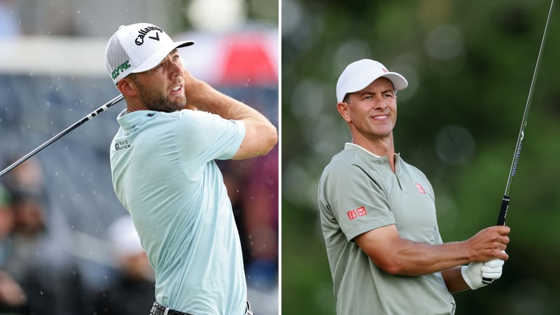 Sam Burns geht als Führender in den Finaltag der US Open 2025. Adam Scott liegt nur einen Schlag dahinter. (Fotos: Getty)