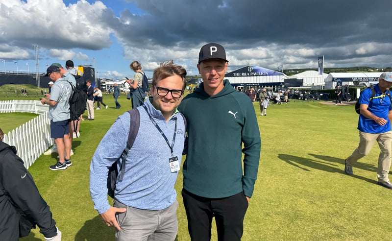 Matti Schmid im Gespräch mit Golf Post Gründer Matthias Gräf im Vorfeld von The Open in Royal Portrush (Foto: Golf Post)