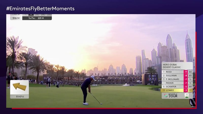 Shane Lowry rettet Par trotz Ball hinter Feuerlöscher beim Dubai Desert Classic - (@DPWorldTour)