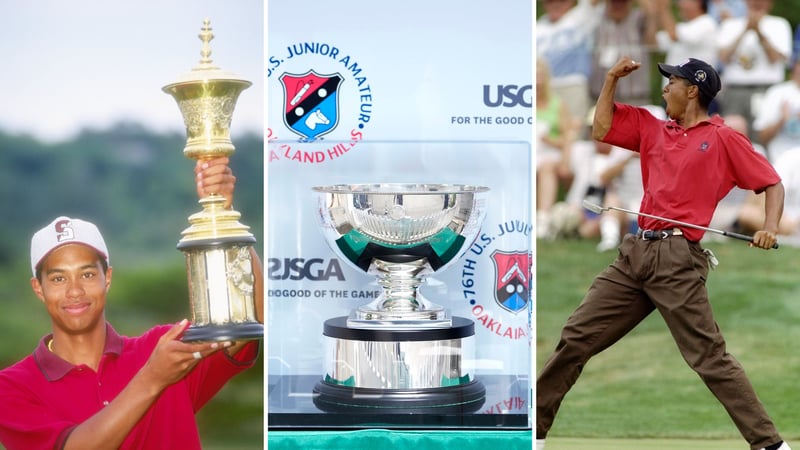 Die Havemeyer-Trophäe der US Amateur Championship wird um eine Medaille, die nach Tiger Woods benannt ist, ergänzt. Die Trophäe der US Junior Amateur Championship trägt nun den Namen der Golflegende. (Fotos: Getty)