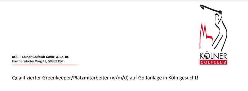Der Kölner Golfclub sucht ausgebildete Greenkeeper/in in Vollzeit.