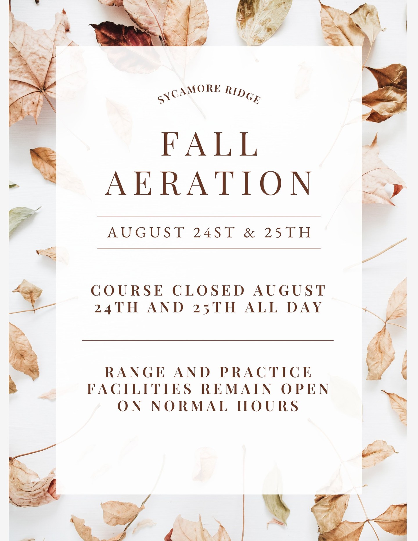 Sycamore Ridge Golf Course Spring Hill Closes for Fall Aeration - Golf Post