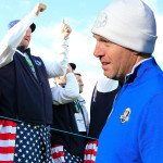 Schwarzer Tag für "Mr. Ryder Cup" Ian Poulter und Rookie Stephen Gallacher im Duell gegen Patrick Reed und Jordan Spieth.