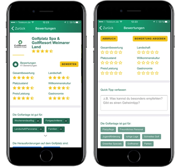 So sehen sie aus: Die Bewertung der Golfplätze in der App. (Foto: Golf Post)