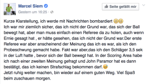 Marcel Siem nimmt Stellung zur Regelauslegung. (Foto: Facebook)