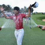 Überschäumender Jubel bei der AfrAsia Bank Mauritius Open: Jeunghun Wang sichert sich denkbar knapp den Turniersieg. (Foto: Getty)