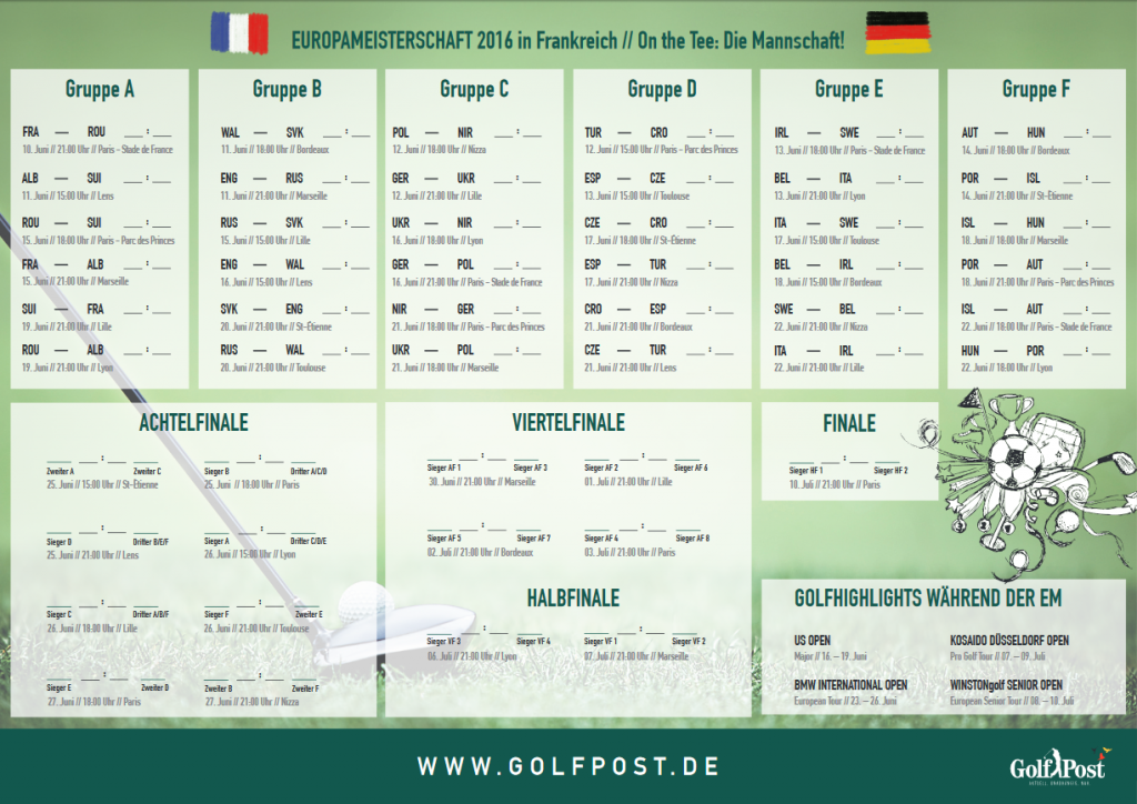 Der Golf Post Spielplan zur Europameisterschaft 2016. (Foto: Golf Post)