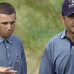 Sergio Garcia (l.) kann am 60. Geburtstag von Legende Seve Ballesteros sein erstes Major beim US MAsters Tournament gewinnen.