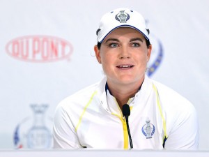 Mit im Team: Die deutsche Caroline Masson bei der Pressekonferenz im Vorfeld des Solheim Cup 2017. Solheim Cup Livestream 2017 (Foto: Getty)