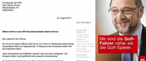 Nachdem der SPD Kanzlerkandidat Martin Schulz mit seiner "Golf-Aussage" für Furore sorgte, reagierte der DGV-Präsident Claus M. Kobold nun in einem offenen Brief. (Foto: DGV / facebook.com/MartinSchulz)