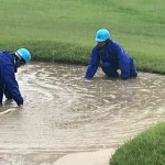 Gefluteter Bunker bei einem LPGA-Turnier (Foto: Getty)