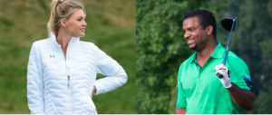 Alfonso Ribeiro und Kelly Rohrbach spielen beim Pebble Beach Pro-Am mit. (Foto: Twitter/GolfChannel, troyrussel22)