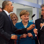 Obama, Merkel und Siemens CEO Kaeser in Hannover 2016.
