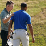 Aaron Wise (links) und Tiger Woods (rechts) nach ihrer Partie der ersten Runde des World Golf Championship - Dell Technologies Match Play 2019 in Austin. (Foto: Getty)