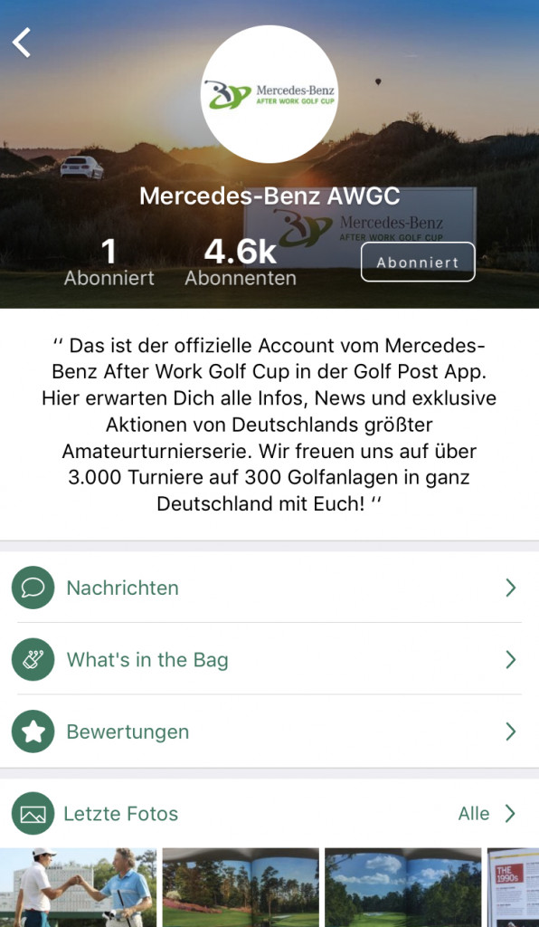 Mit dem Mercedes-Benz AWGC Channel in der Golf Post App bleiben Sie immer auf dem Laufenden. (Foto: Golf Post)