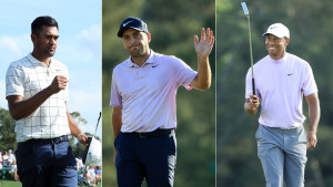 Tiger Woods, Francesco Molinari und Tony Finau spielen am Sonntag gemeinsam im letzten Flight. (Foto. Getty)