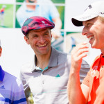 Philipp Lahm, Thomas Müller und Marcel Siem im Vorfeld der BMW International Open 2019. (Foto: BMW Golfsport)