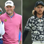 Lee Westwood mit seiner Freundin am Bag (links), Tommy Fleetwood in gewöhnungsbedürftigem Outfit bei der British Open 2019. (Foto: Getty)