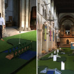 Minigolf im Kirchenschiff der Rochester Cathedral. (Fotos: Twitter.com/@RochesterBridge und @RochesterCathed)