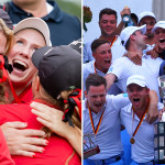 St- Leon-Rot (Damen) und Stuttgart (Herren) feiern den Gewinn der Deutschen Mannschafts Meisterschaft im Final Four der Deutschen Golf Liga. (Foto links: DGV/Thiess, Foto rechts: DGV/Stebl)