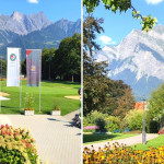 Links: Der Weg zum ersten Abschlag des GC Bad Ragaz, rechts: traumhafter Ausblick vom Grand Resort Bad Ragaz. (Fotos: Jürgen Linnenbürger)