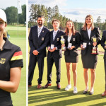 Alexandra Försterling (Bild links) gewinnt Silber bei der Damen-EM in Italien. Das Junior Team Germany (Bild rechts) mit (v.l.) Athletik-Trainer Christian Marysko, Peer Wernicke, Philipa Gollan, Helen Briem, Tim Wiedemeyer und Bundestrainer Sebastian Rühl nach der Siegerehrung in Finnland. (Fotos: EGA Golf)