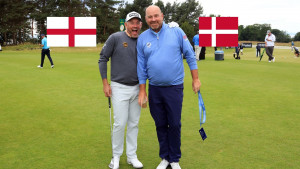 Lee Westwood und Thomas Björn auf einer Proberunde im Renaissance Golf Club (Foto: Getty)