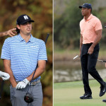 Vater und Sohn: Stewart Cink mit Reagan Cink, Tiger Woods mit Charlie Woods. (Foto: Getty)
