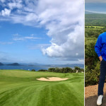 Links ist der International Olympic Academy Golf Course zu sehen. Rechts zeigt Jürgen Linnenbürger bei seinem Treffen mit José Mariá Olazábal vor dem The Hills Course. (Foto: Jürgen Linnenbürger)