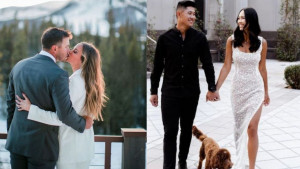 Bei Brooks Koepka und Collin Morikawa steht die Hochzeit an (Foto: Instagram.com/jenamsims und Instagram.com/katherinezhuu)