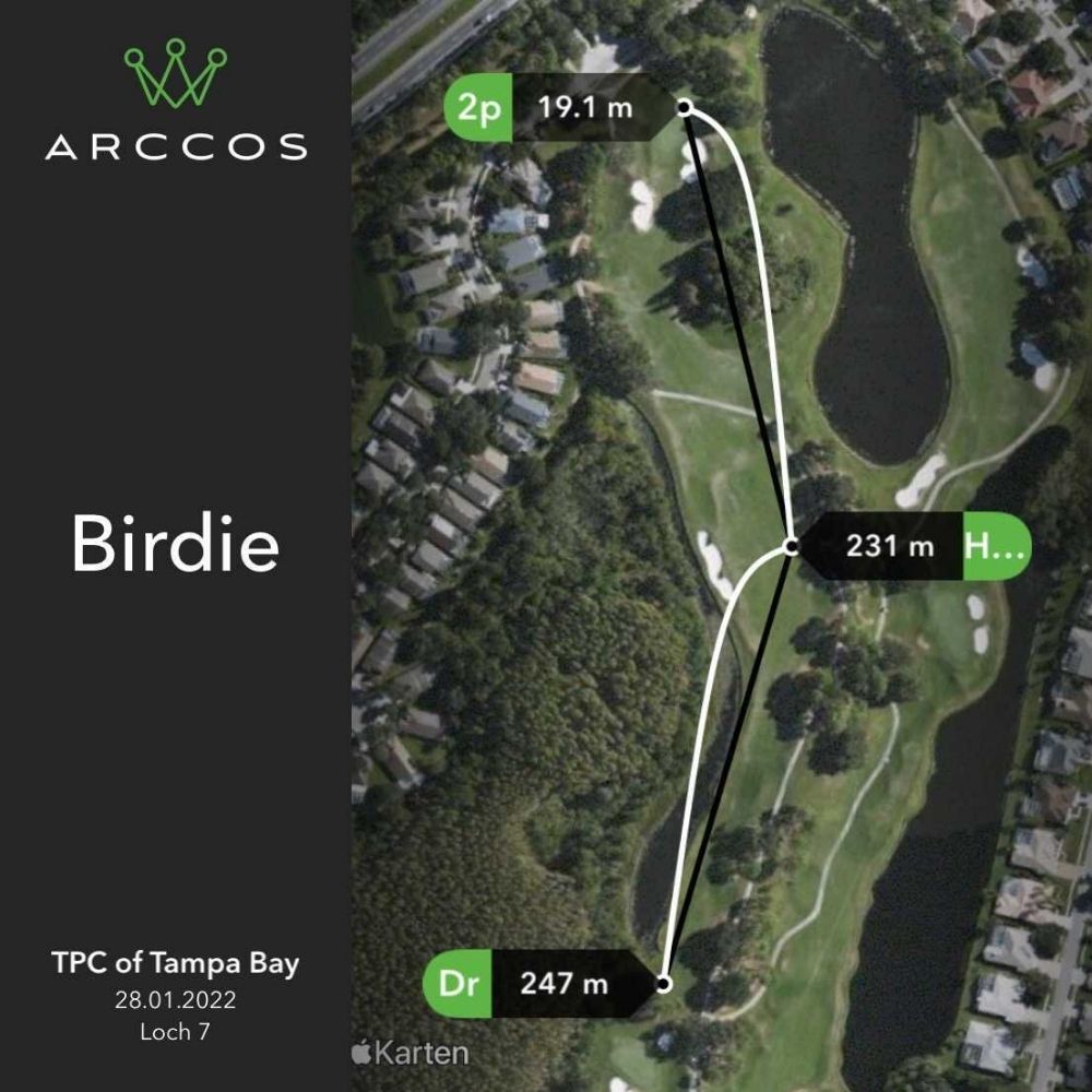 Ein typisches Beispiel für das Thema Risk and Reward. Wer seinen Abschlag weiter rechts platziert hat, kann über ein Wäldchen das Grün in zwei Schlägen angreifen. (Foto: Arccos Golf @Johannes Gärtner)